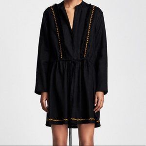 zara | linen tassel ric-rac tunic dress black s